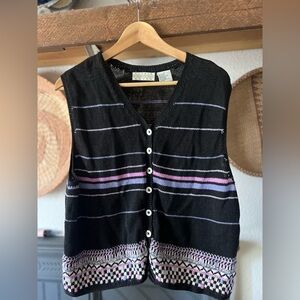 Sigird Olsen Sport Black and purple striped  Patterned Knit sweater Vest XL